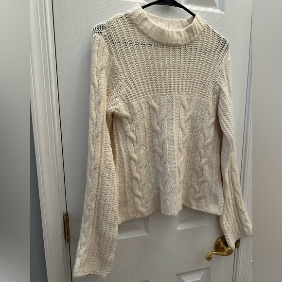 by Anthropologie open knitted flare long sleeve sweater Women S Ivory - Picture 4 of 10